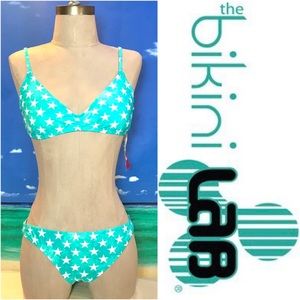 Bikini Lab bikini set, teal and white star, M